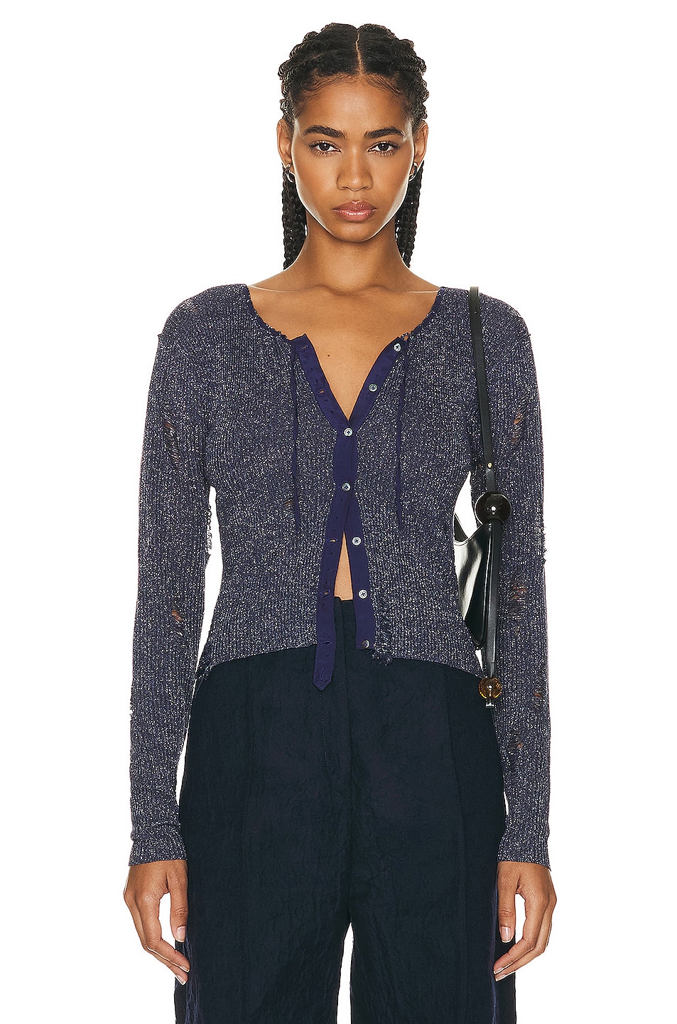 Image 1 of Acne Studios Distressed Cardigan in Midnight Blue