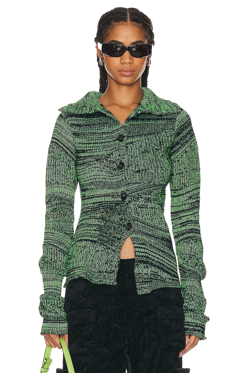 Image 1 of Acne Studios Turtleneck Sweater in Navy & Fluo Green