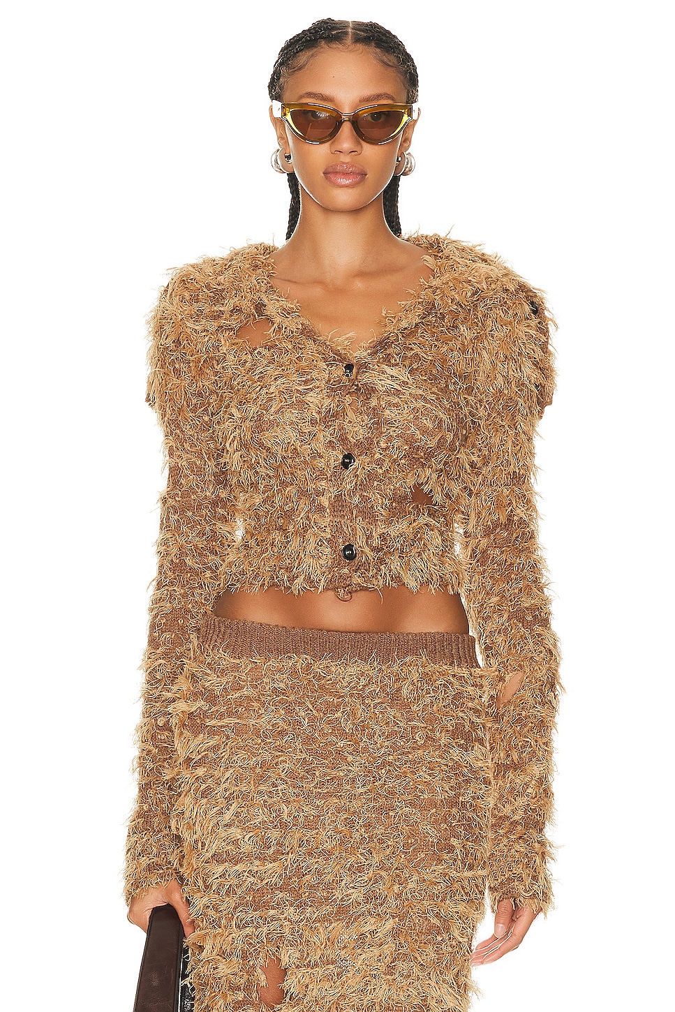 Image 1 of Acne Studios Fuzzy Cardigan in Camel Brown