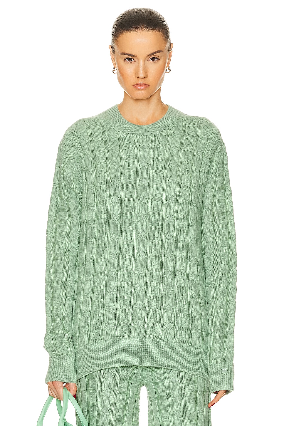 Image 1 of Acne Studios Face Knit Pullover Sweater in Sage Green