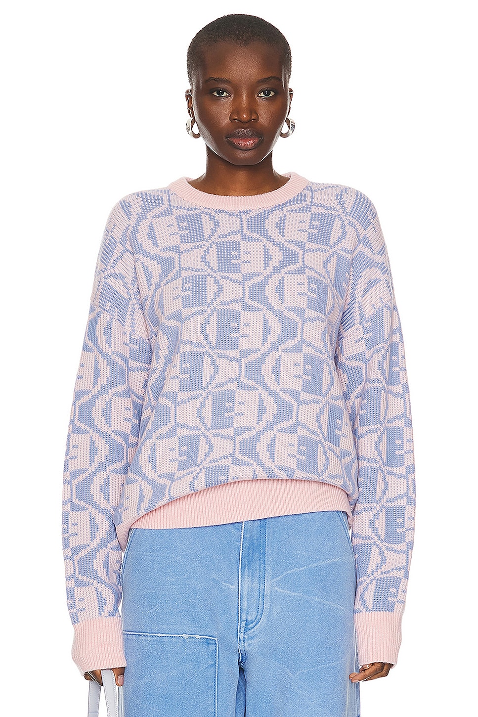Image 1 of Acne Studios Face Knit Sweater in Faded Pink Melange & Light Blue