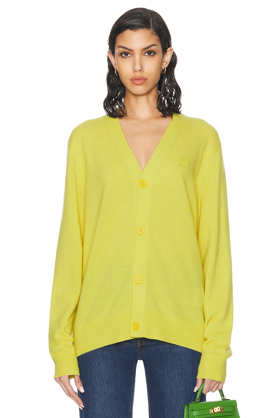 Image 1 of Acne Studios Face Cardigan in Dusty Yellow