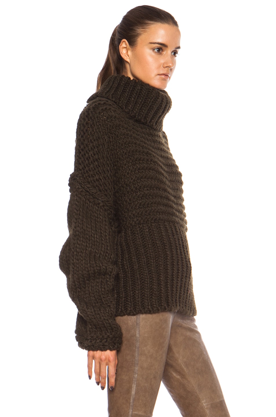 Acne Studios Gaja Main Oversized Wool Sweater in Dark Green | FWRD