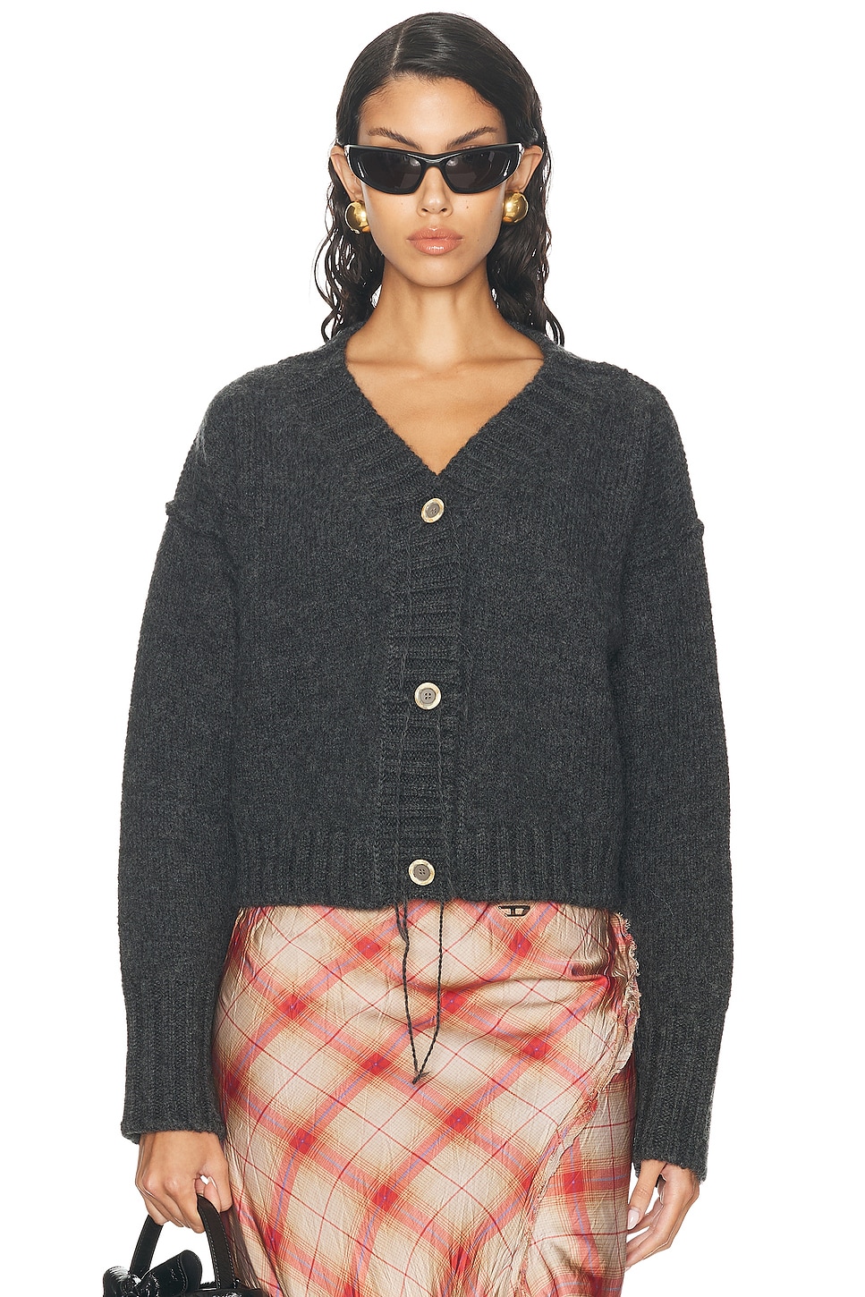 Image 1 of Acne Studios Ribbed Cardigan in Anthracite Grey