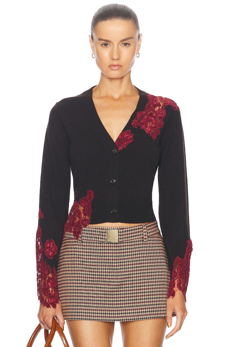 Image 1 of Acne Studios Klarus Lace Cardigan in Dark Brown