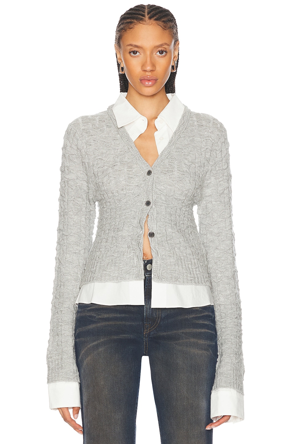 Image 1 of Acne Studios Kaite Krinkle Cardigan in Light Grey