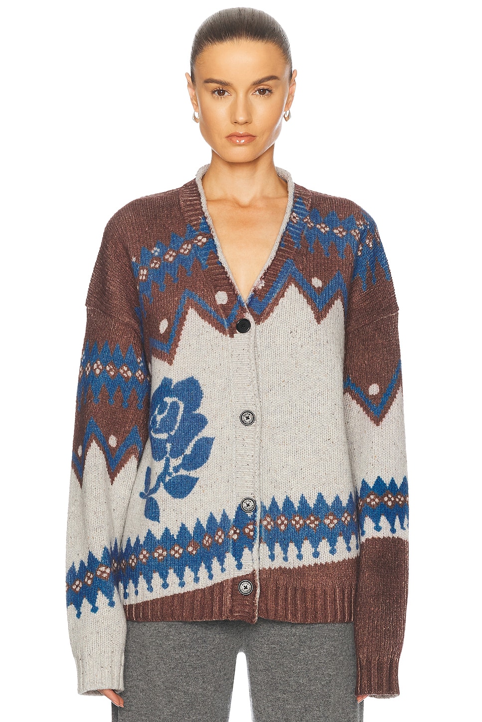 Kosain Donegal Fair Isle Cardigan in Brown