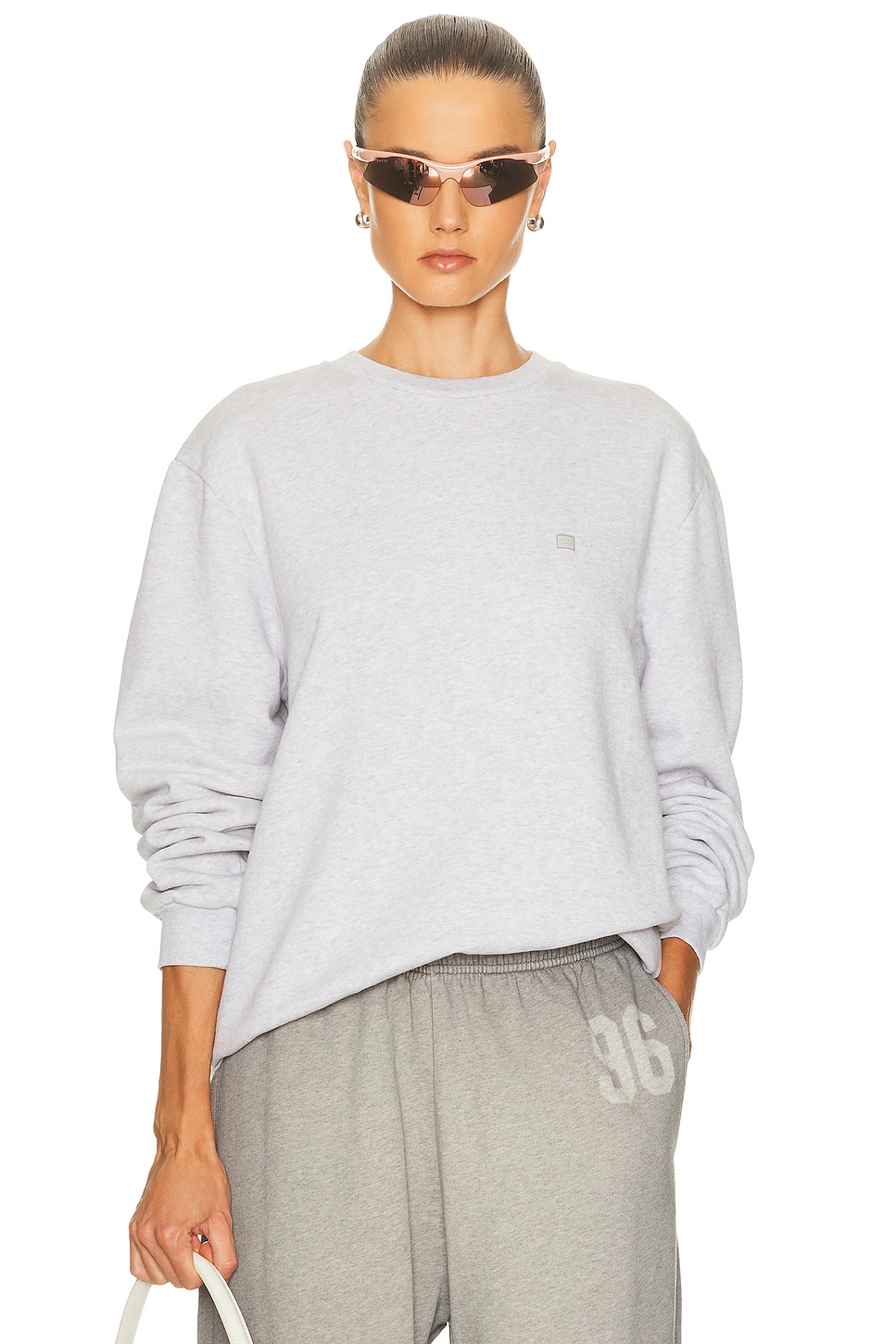 Faihra U Melange Face Crewneck Sweater in Light Grey