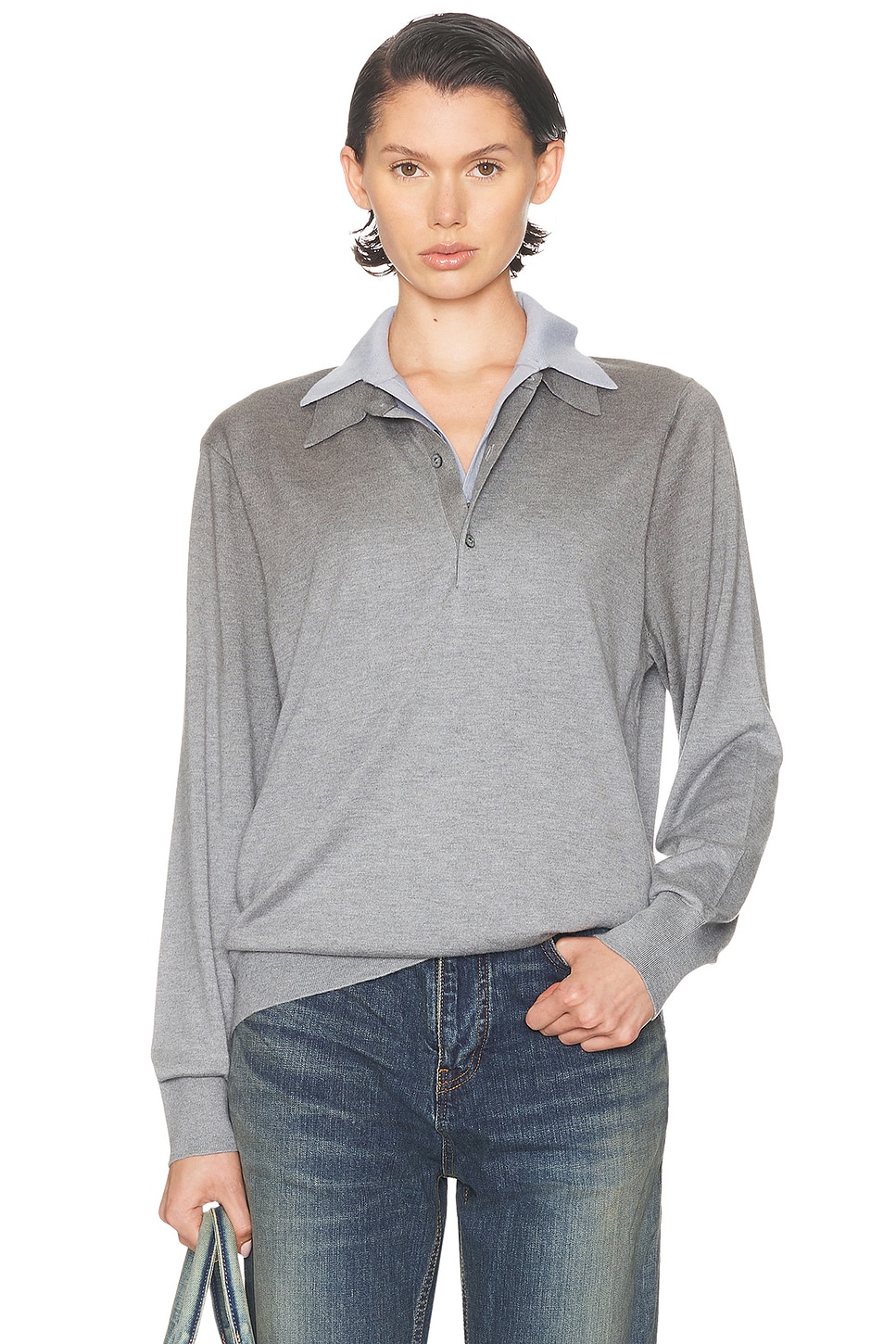Image 1 of Acne Studios Koyat Silky Wool Sweater in Sky Blue & Light Grey Melange