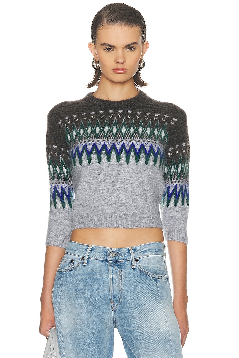 Image 1 of Acne Studios Kordics Nordic Shrunken Sweater in Multi Grey