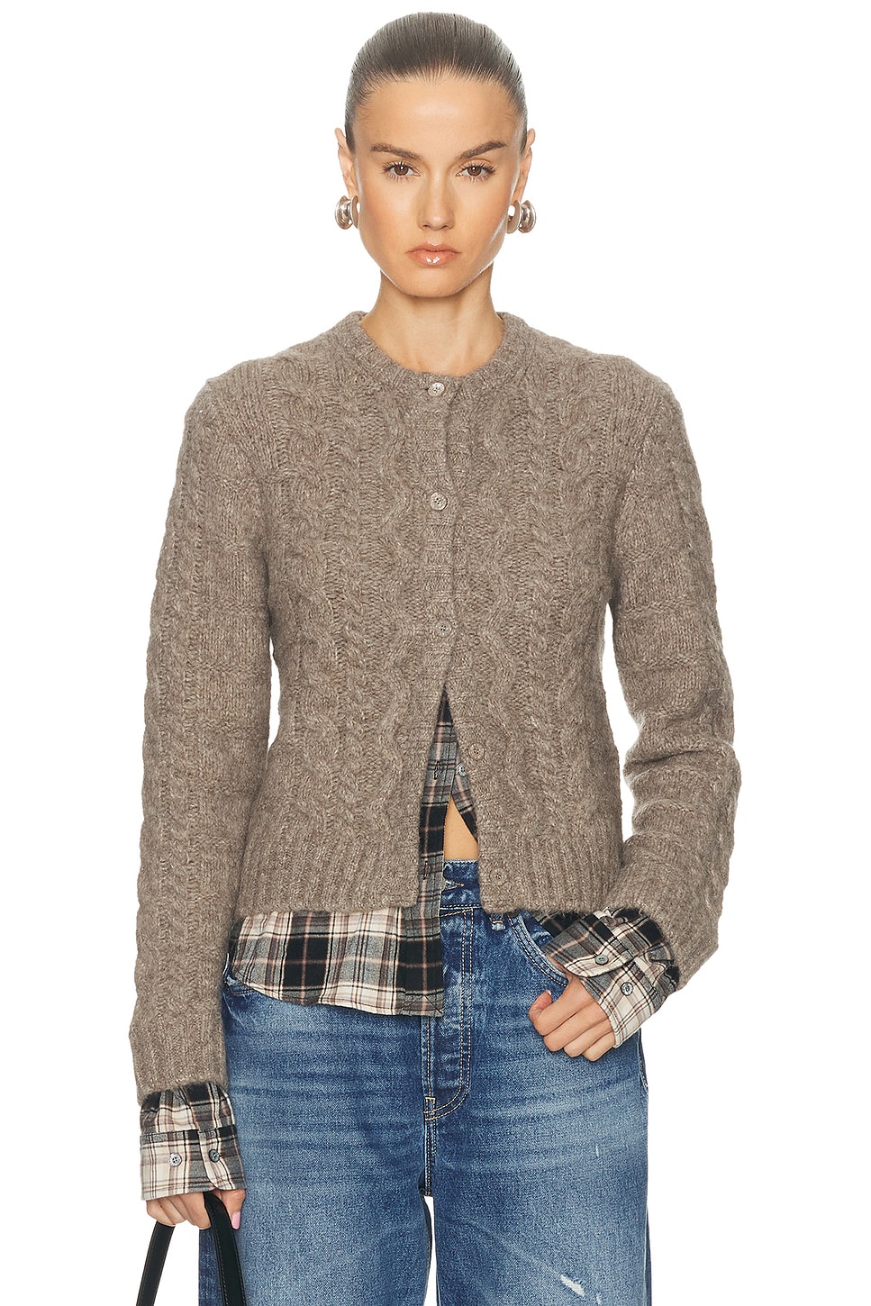 Acne Studios Kunch Cotton Flannel Cardigan In Brown