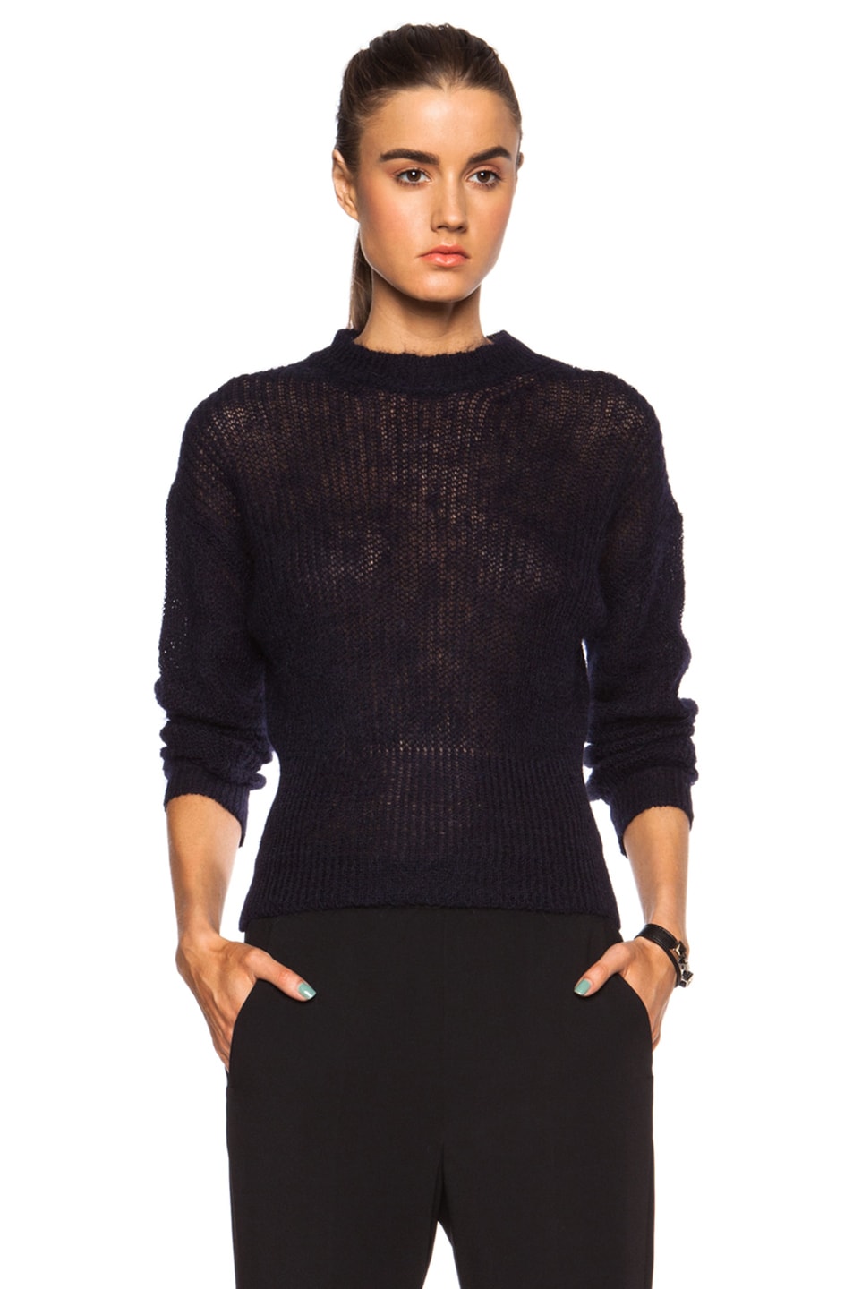 Image 1 of Acne Studios Pamela Mohair-Blend Sweater in Black & Navy