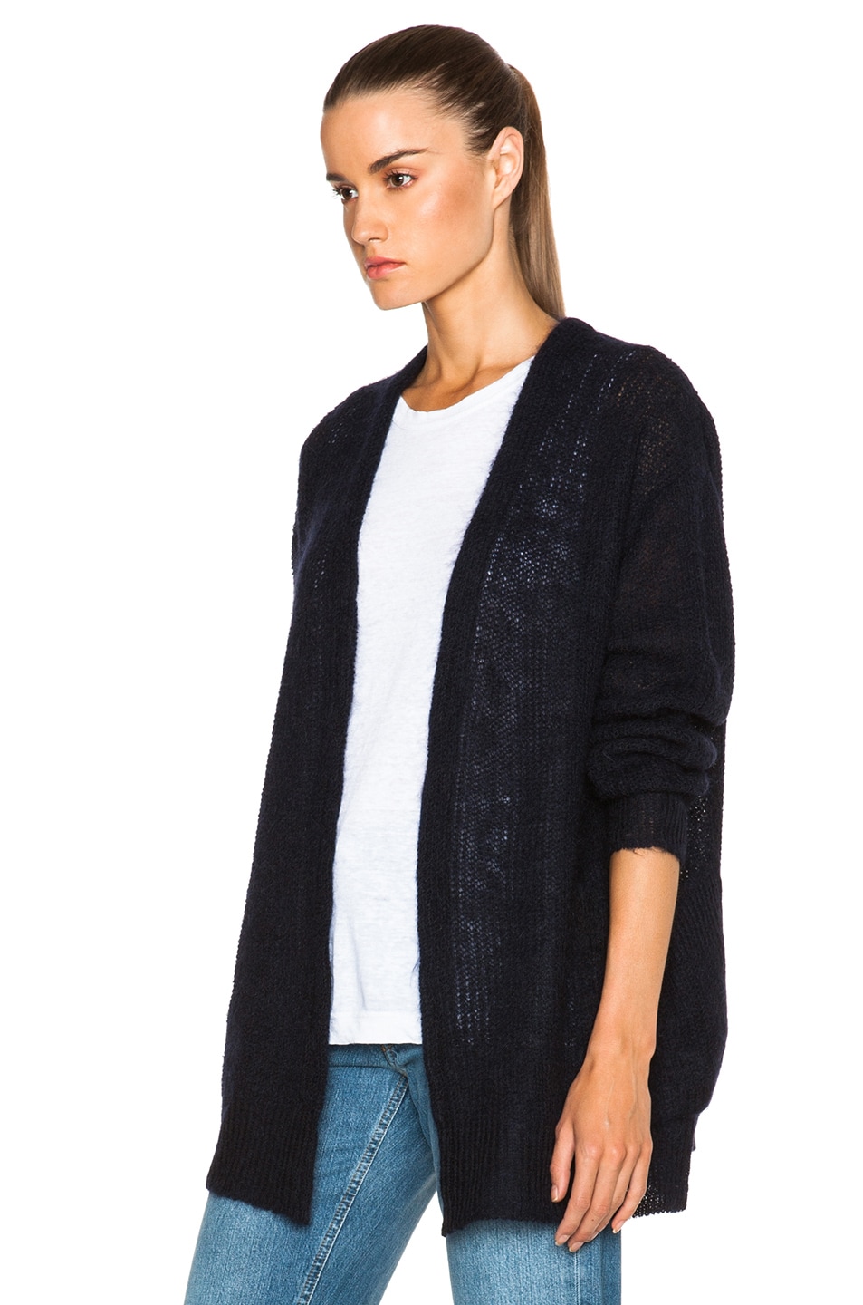 Acne Studios Priya Mohair-Blend Cardigan in Black & Navy | FWRD