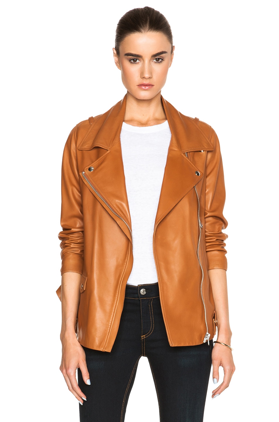 Image 1 of Acne Studios Swift Leather Jacket in Saddle Brown
