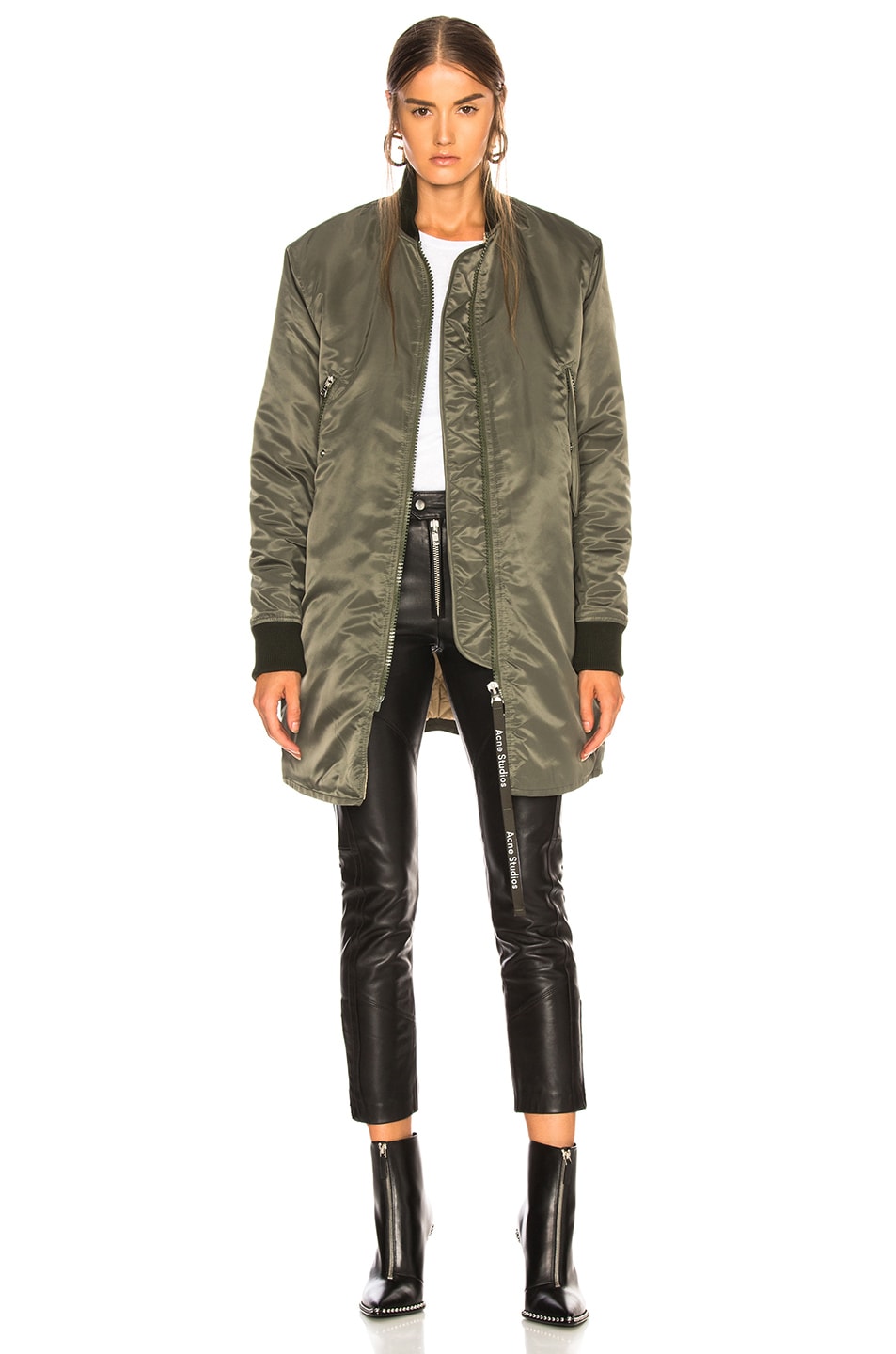 Image 1 of Acne Studios Long Bomber Jacket in Pine Green
