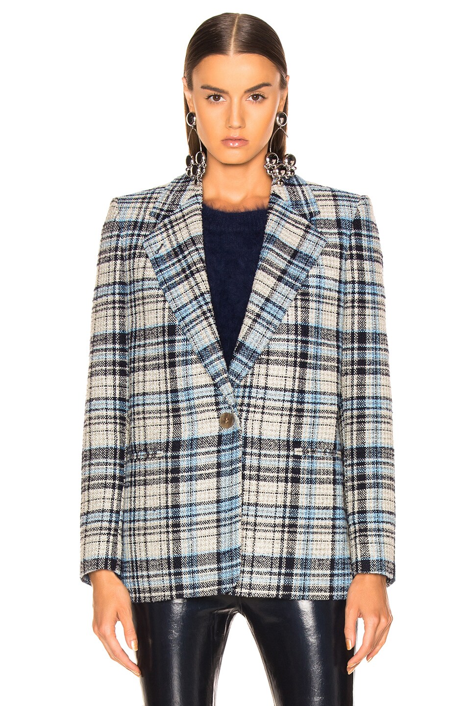 Acne Studios Plaid Suit Jacket in Navy & Blue | FWRD