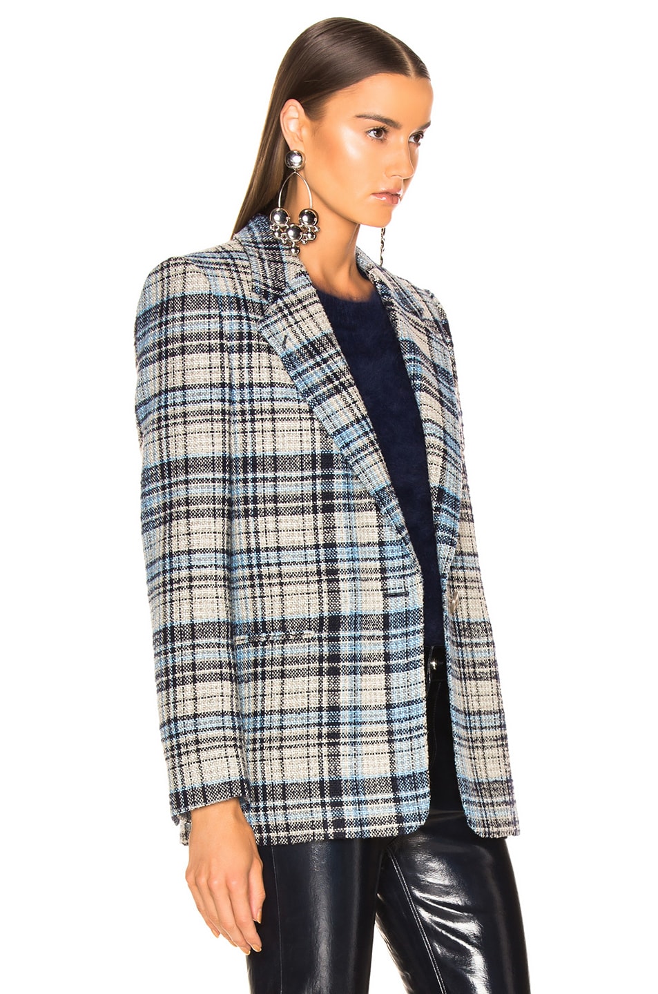 Acne Studios Plaid Suit Jacket in Navy & Blue | FWRD