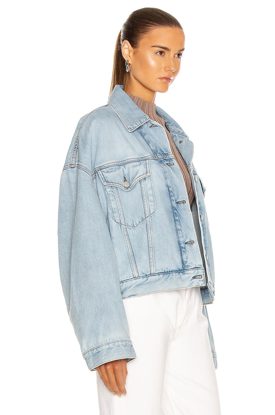 Acne Studios Cropped Denim Jacket in Light Blue | FWRD