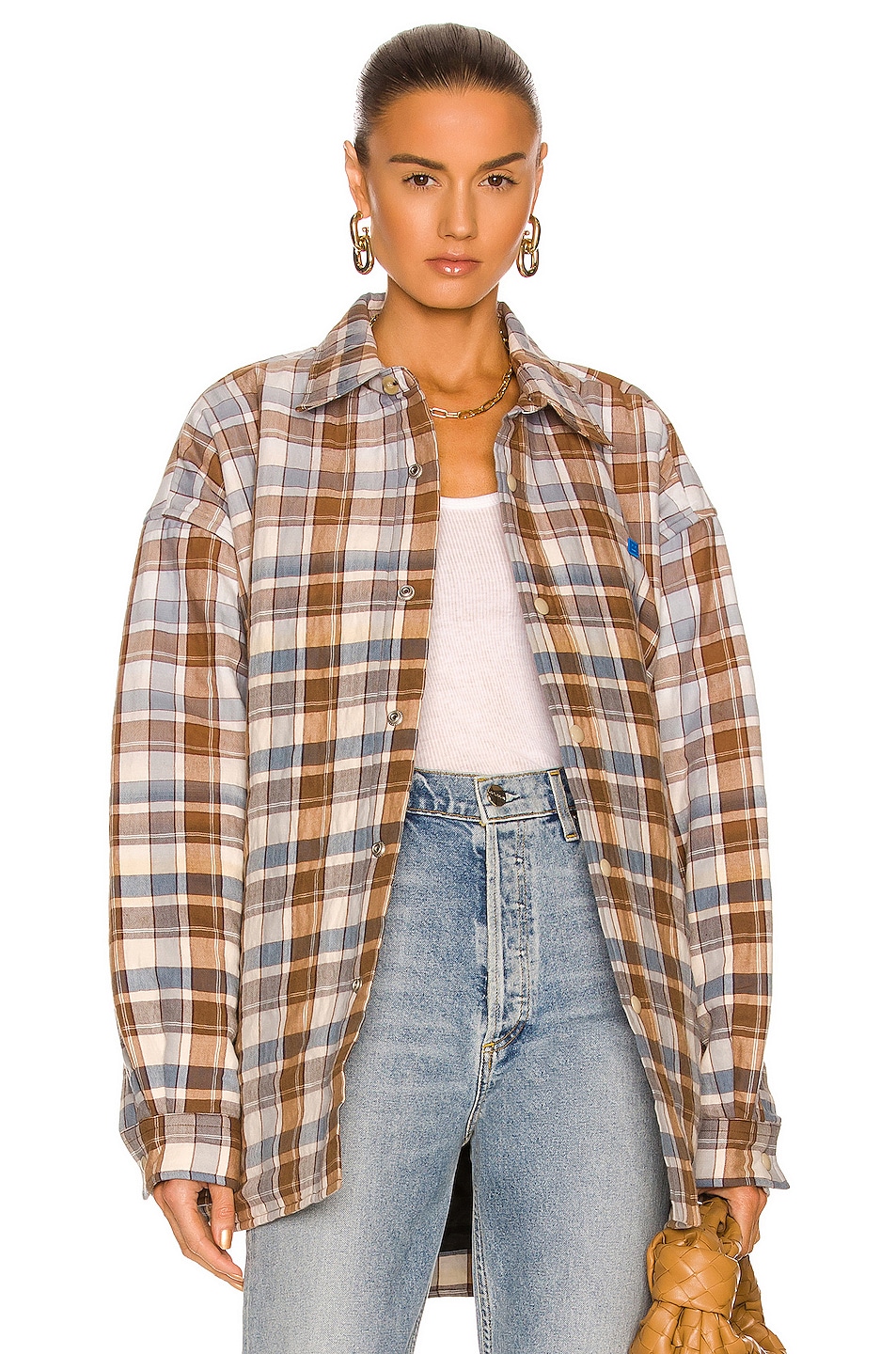 Image 1 of Acne Studios Flannel Jacket in Blue & Peach