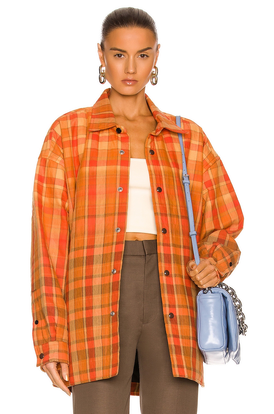Image 1 of Acne Studios Flannel Jacket in Brick Red & Apricot Orange