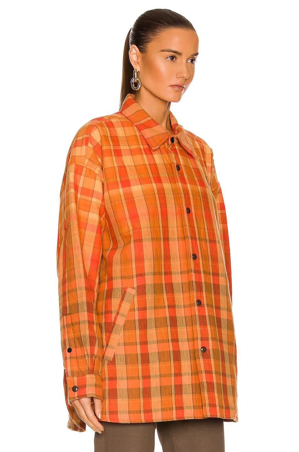 Acne Studios Flannel Jacket in Brick Red & Apricot Orange FWRD