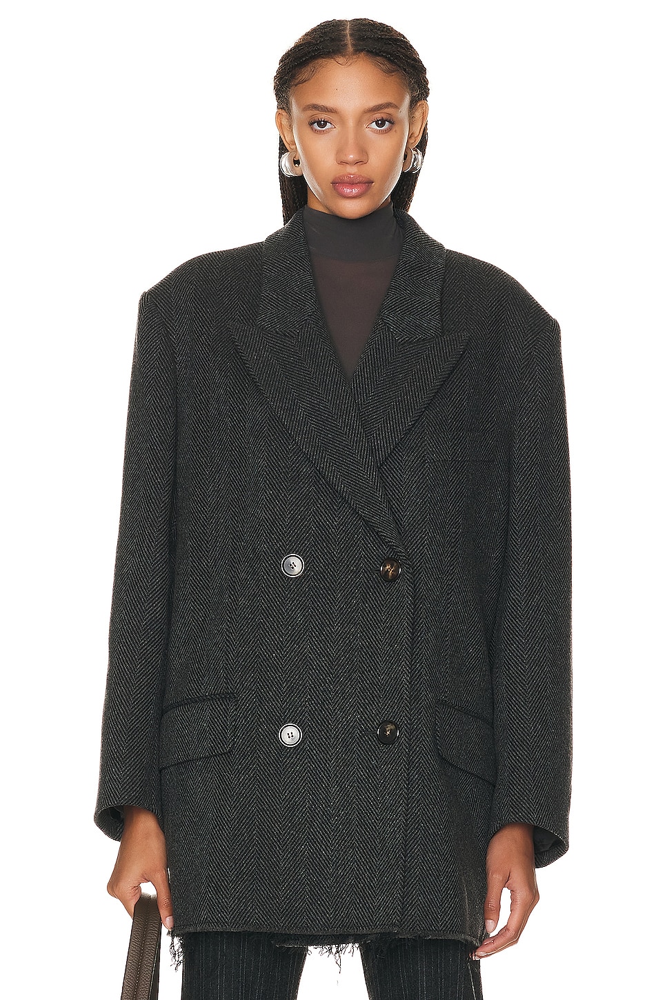 Image 1 of Acne Studios Double Breasted Coat in Grey & Black
