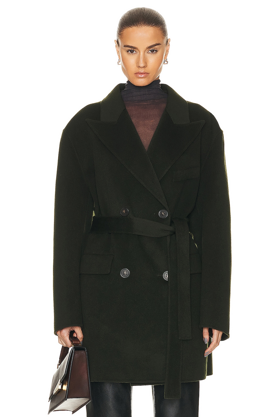 Image 1 of Acne Studios Belted Short Coat in Forest Green