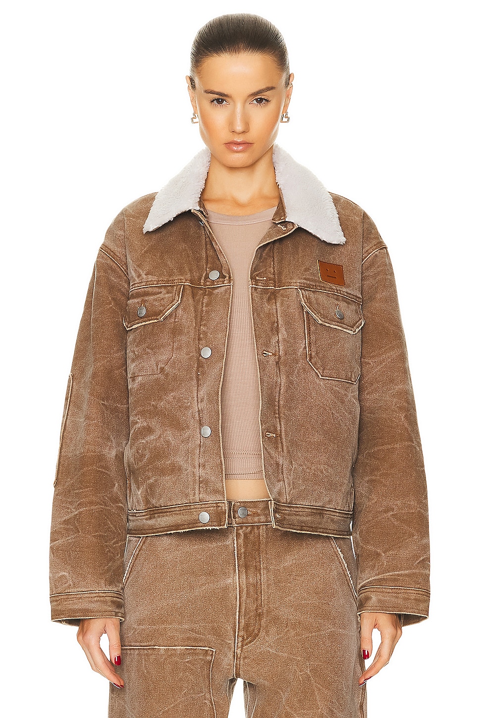 Image 1 of Acne Studios Face Collar Jacket in Toffee Brown