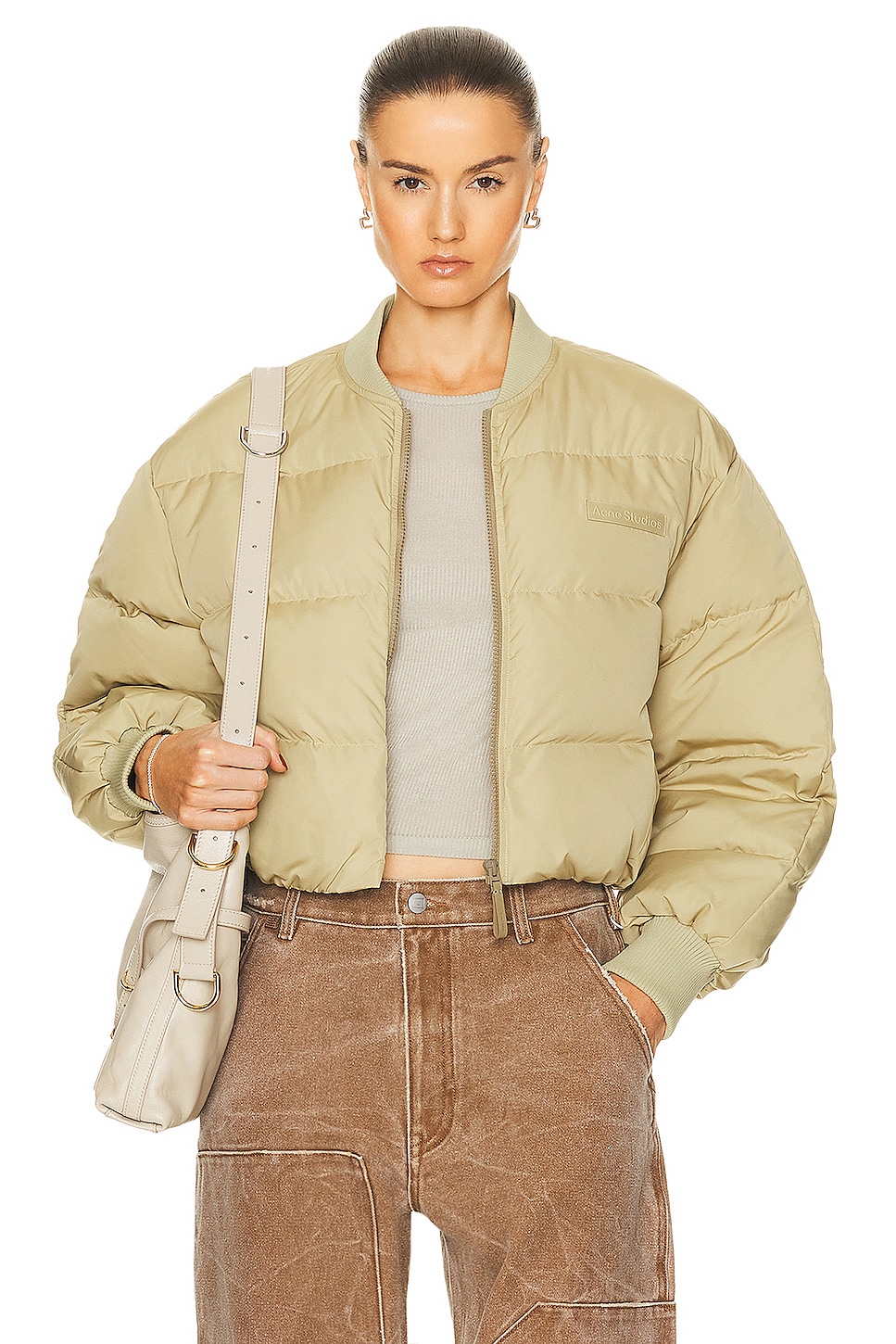 Image 1 of Acne Studios Cropped Puffer Jacket in Pistachio Green