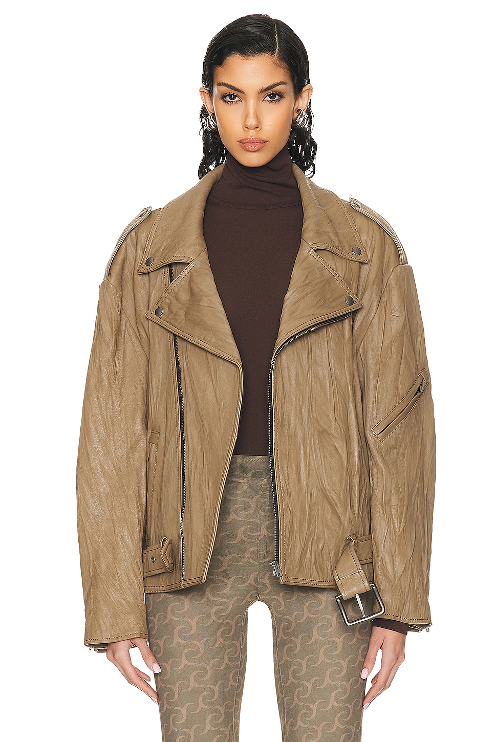 Image 1 of Acne Studios Oversized Leather Jacket in Brown