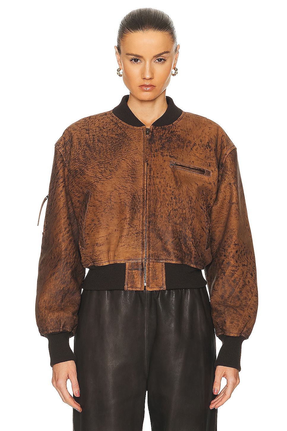 Image 1 of Acne Studios Crop Leather Jacket in Brown