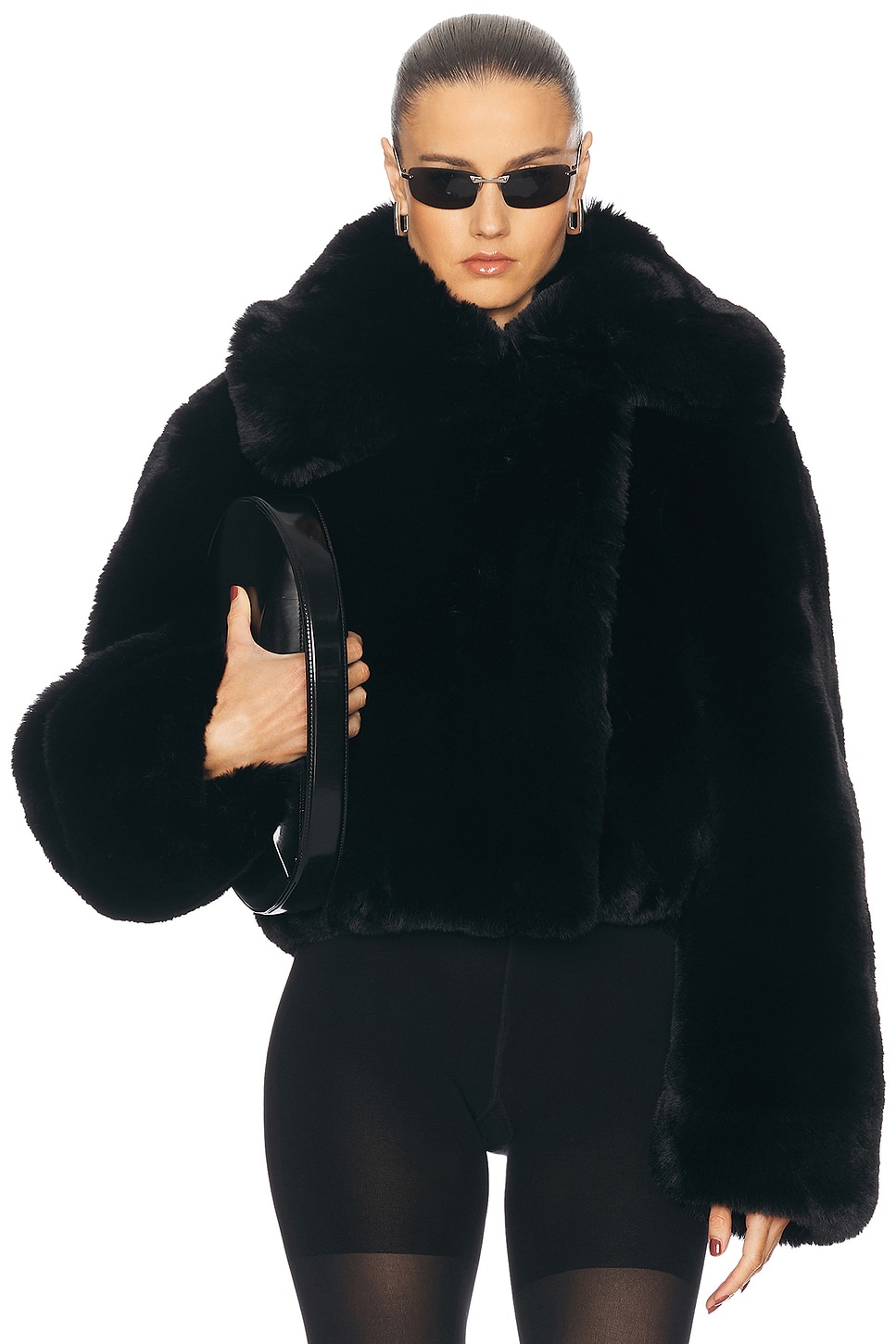 Ofox Fluffy Faux Fur Jacket in Black