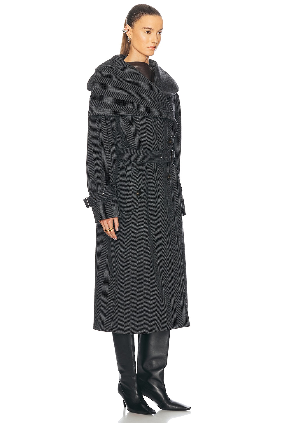 Acne Studios Oretto Chevron Wool Coat in Grey & Black FWRD