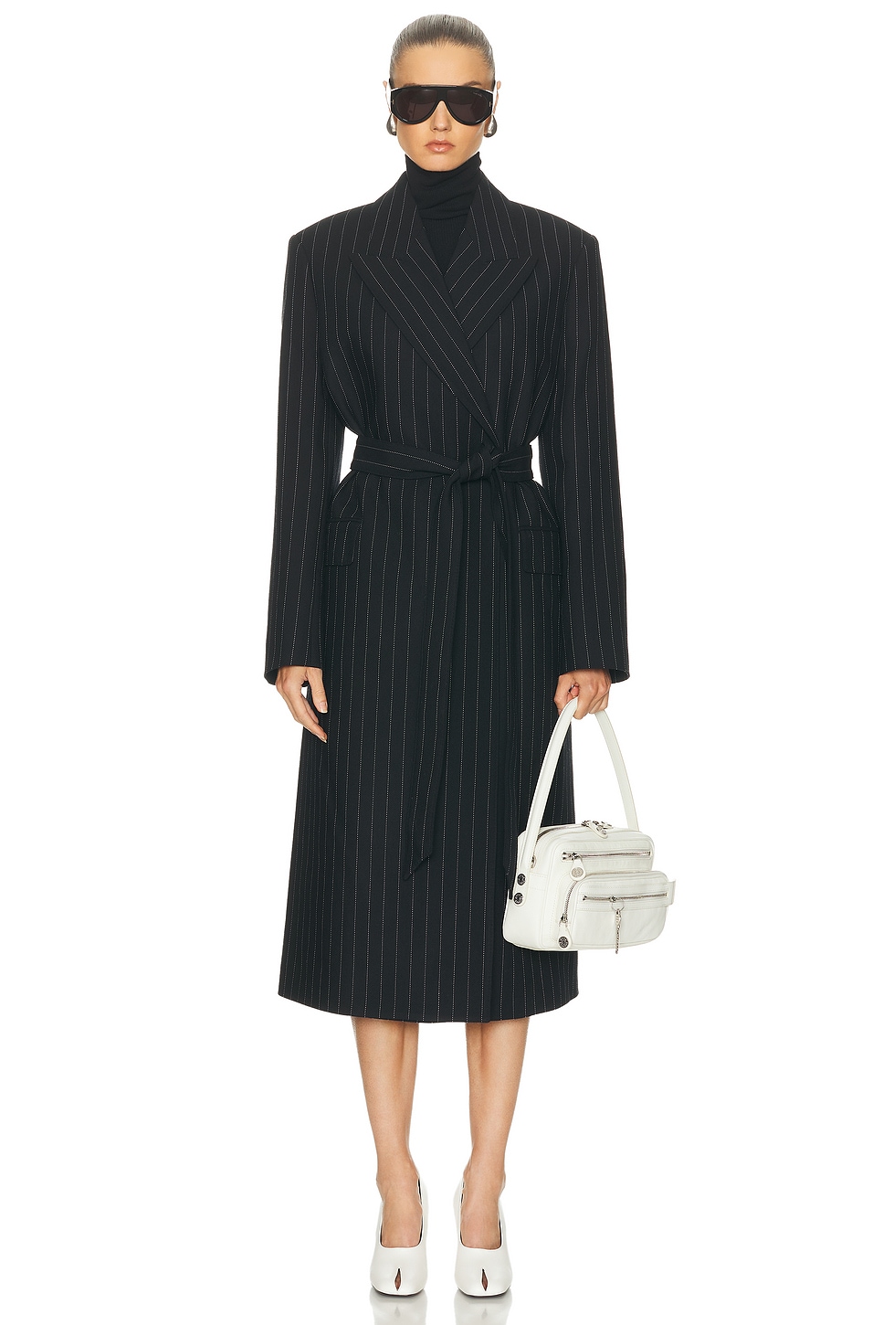 Acne Studios Olyx Pinstripe Maxi Coat In Black