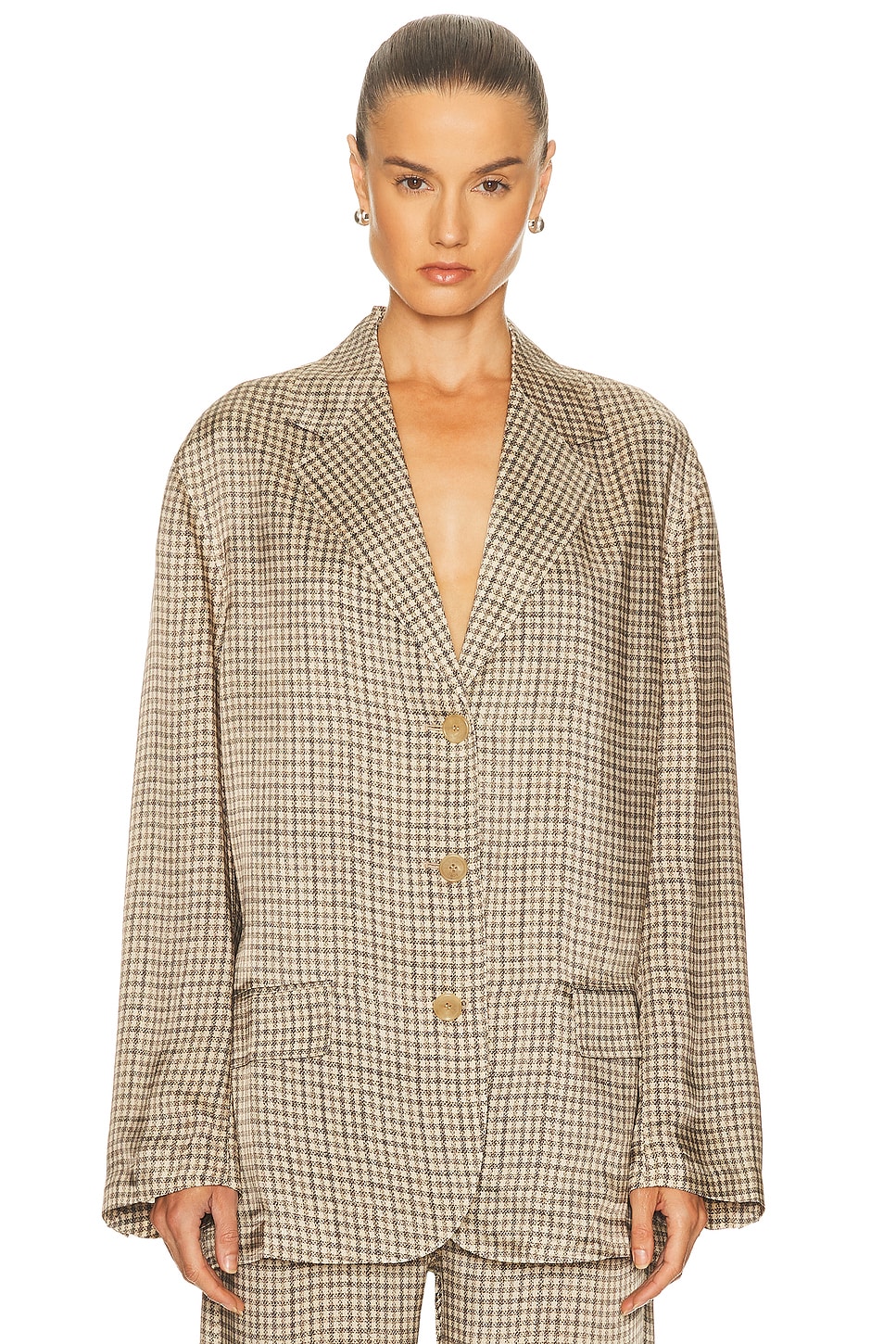 Junida Check Fluid Blazer in Beige