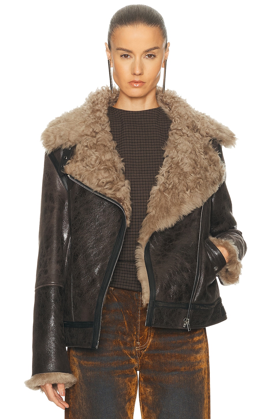 Image 1 of Acne Studios Luxy Shearling Jacket in Dark Grey
