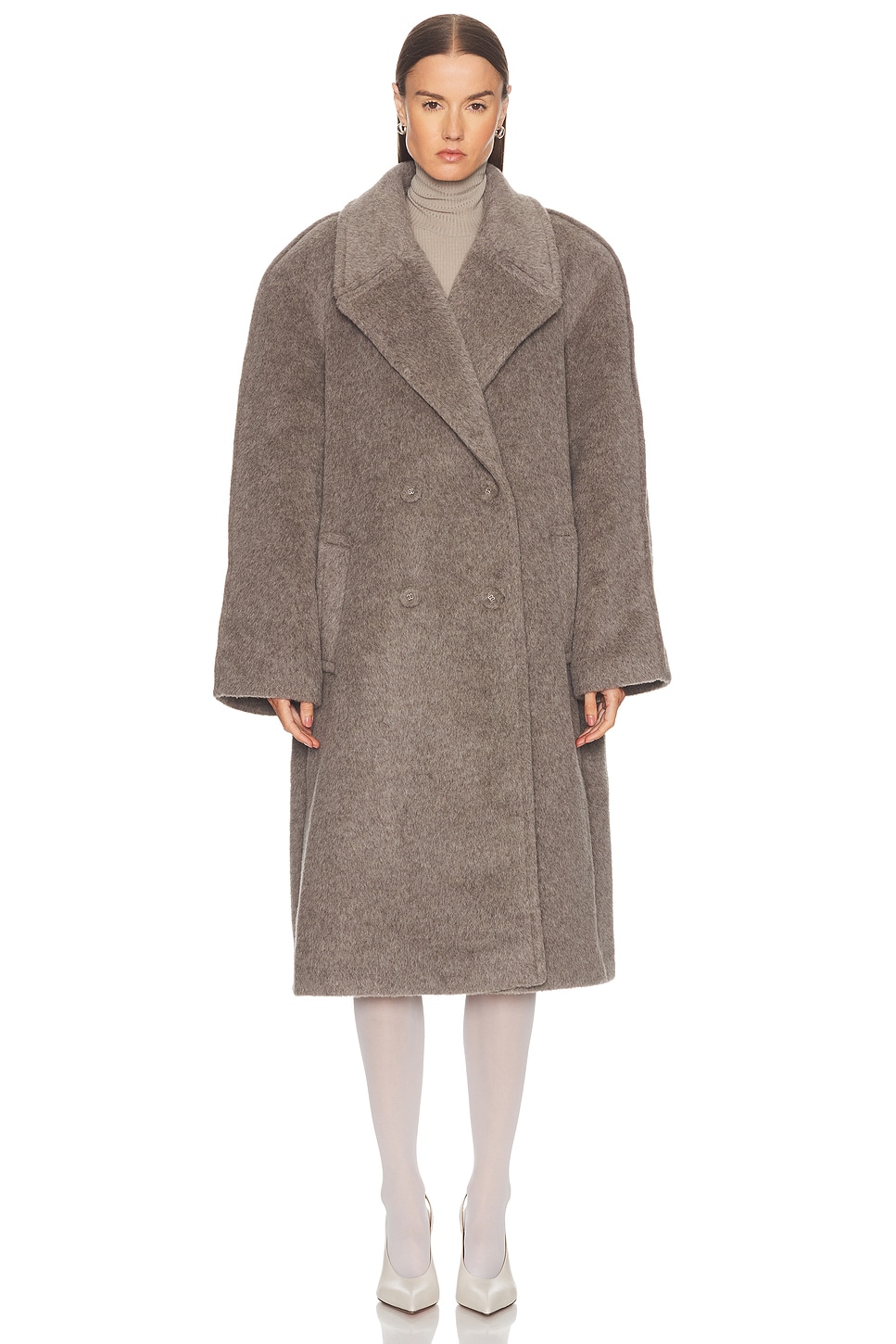 Acne Studios Double-breasted Grey Coat With Wide Notched Collar And Oversized Silhouette In Gray
