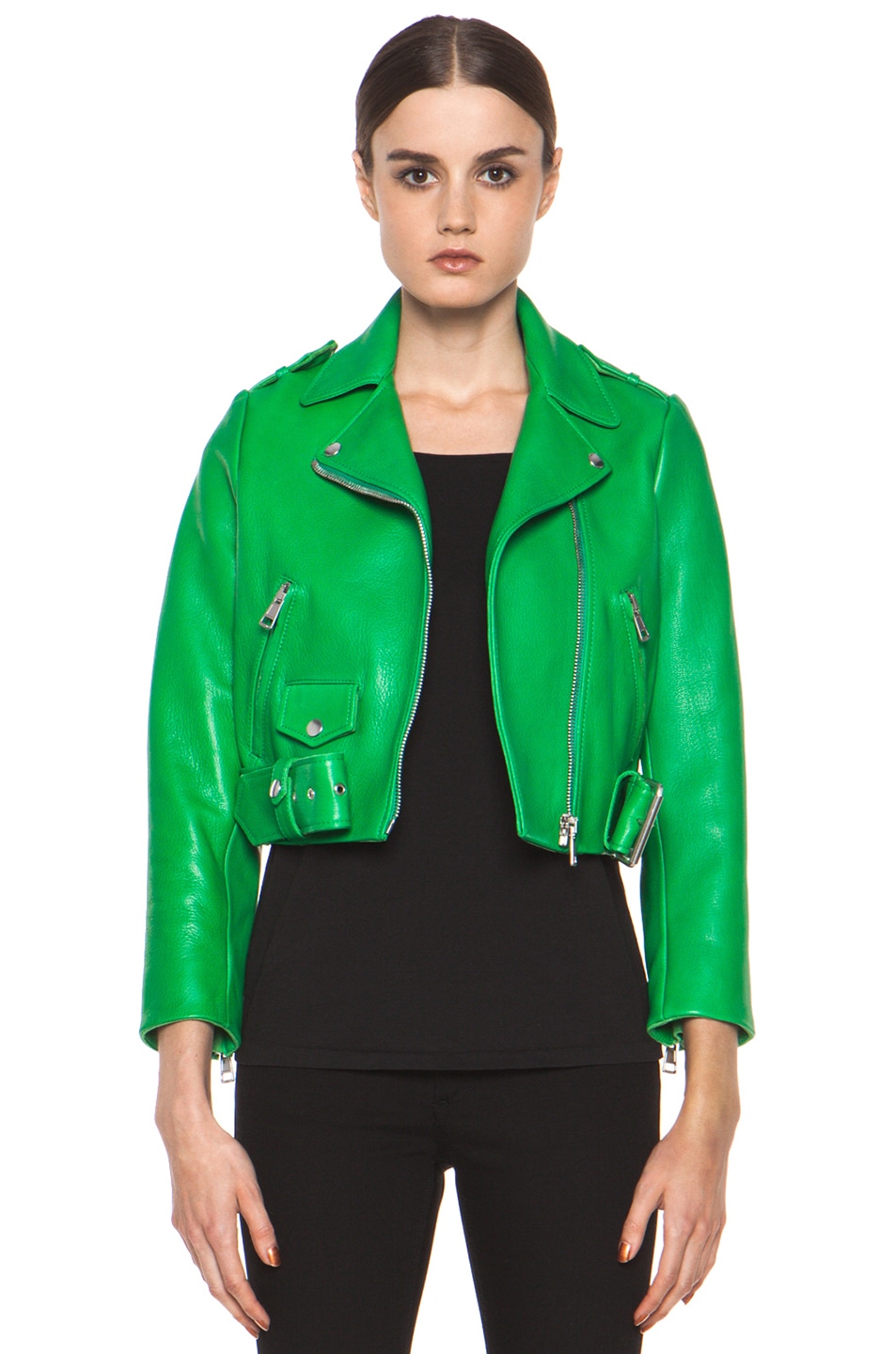 Image 1 of Acne Studios Mape Leather Jacket in Bright Green