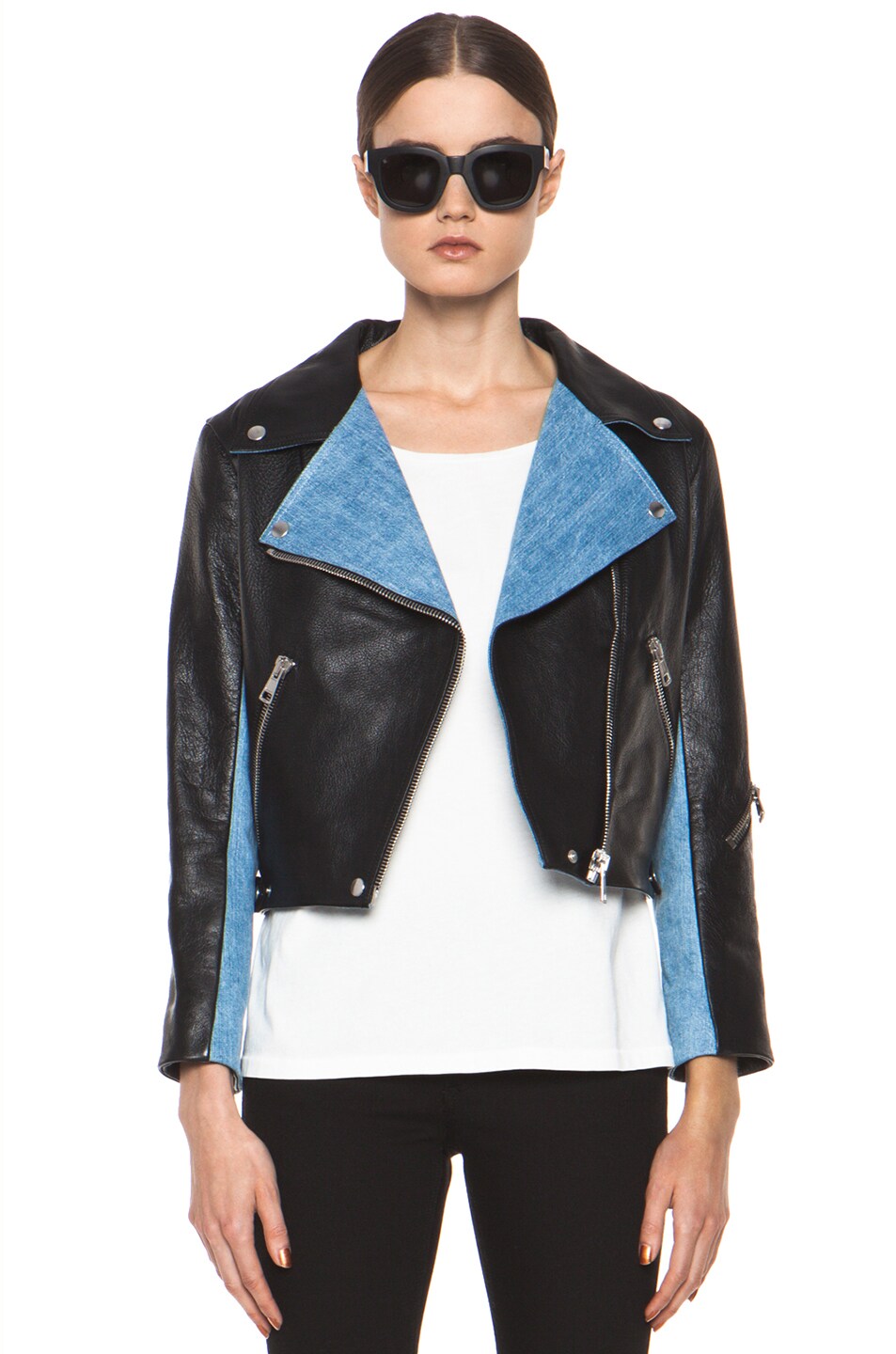 Image 1 of Acne Studios Rita Denim Leather Jacket in Black