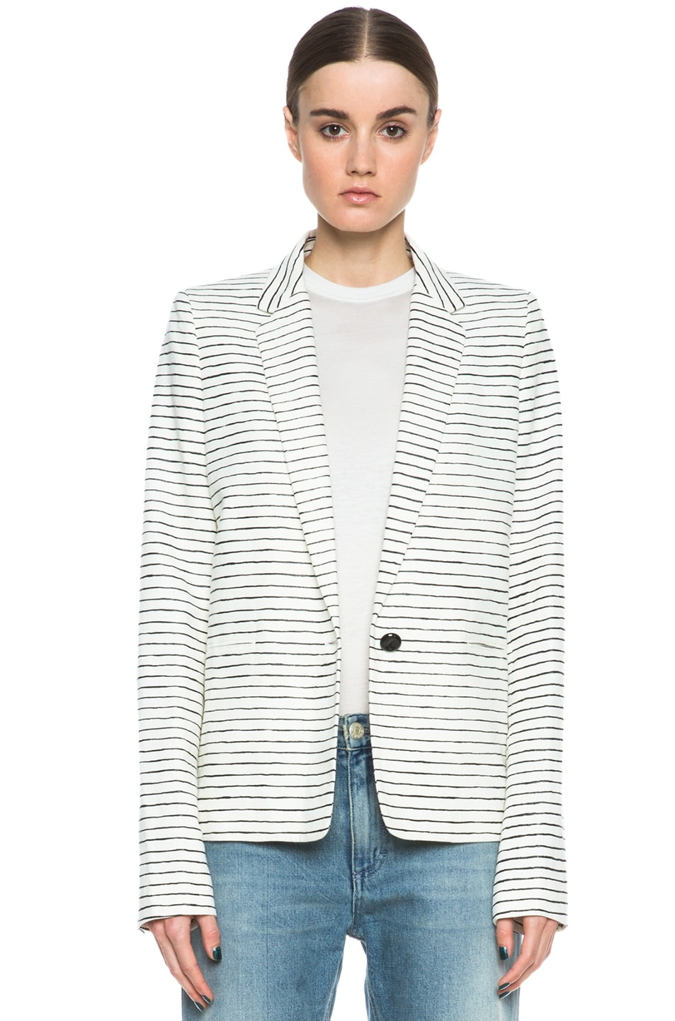 Image 1 of Acne Studios Boy Linen Stripe Blazer in Black & White