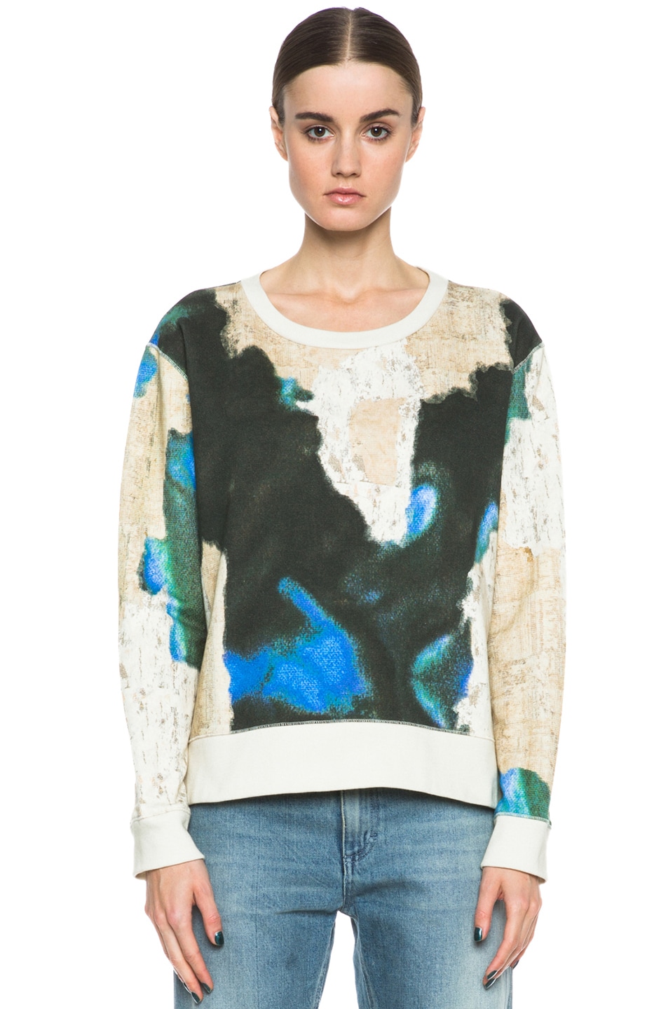 Image 1 of Acne Studios Cotton Angle Printed Sweatshirt in Petrol Blue