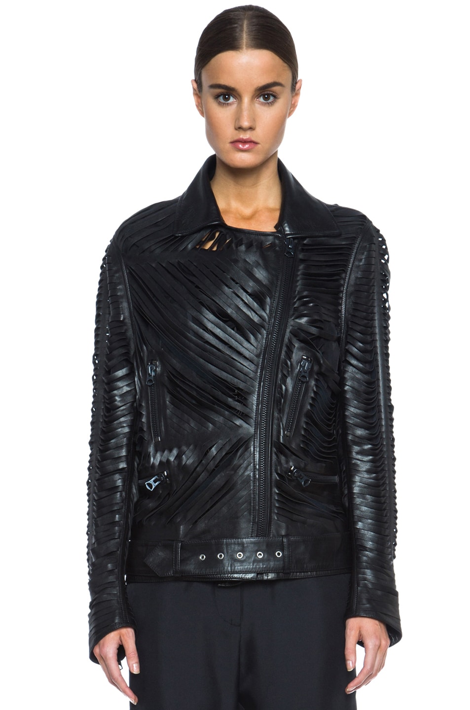 Acne Studios Mason Lambskin Shredded Jacket in Black | FWRD
