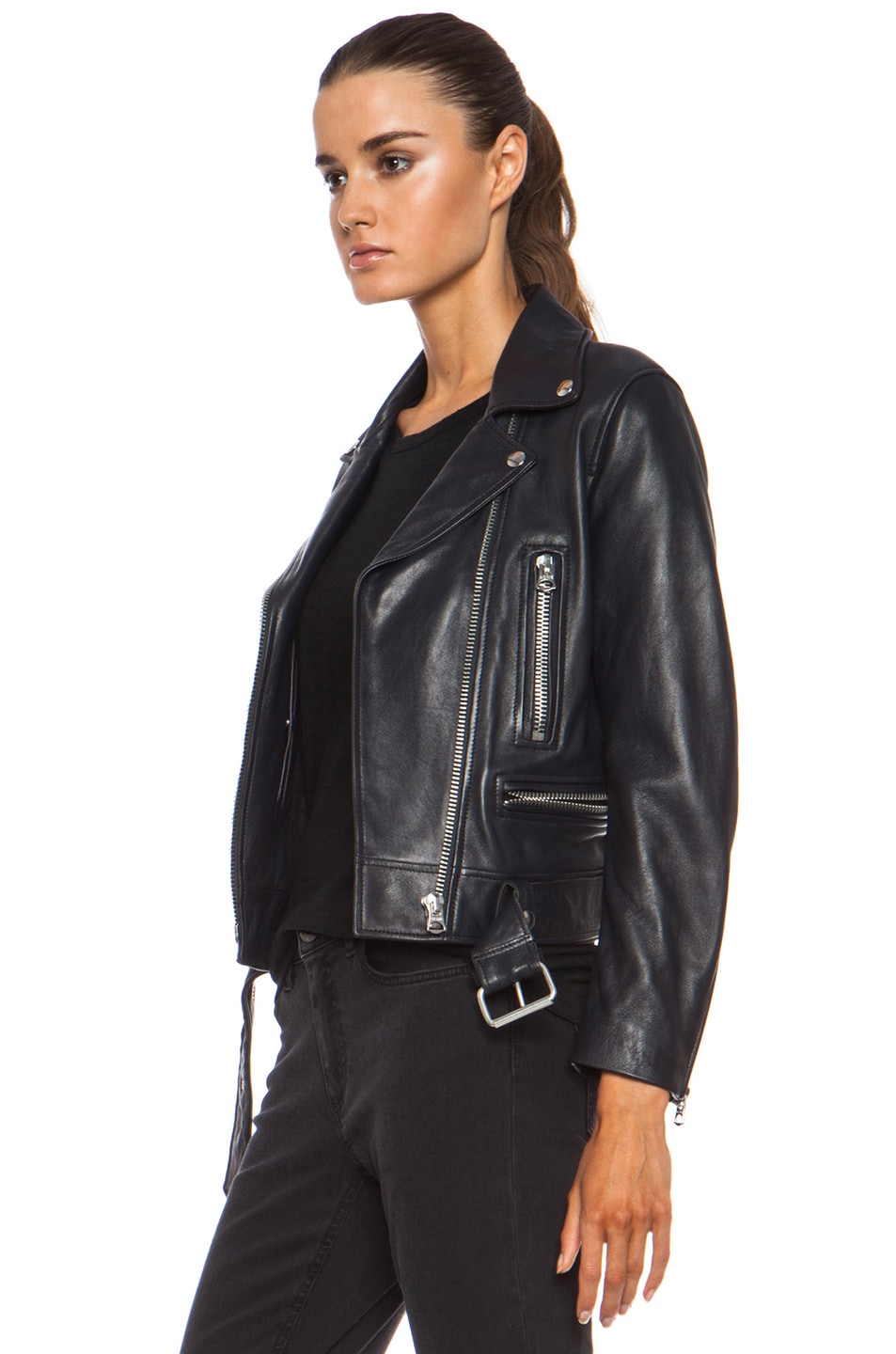 Acne Studios Mock Leather Jacket In Steel Grey Fwrd Image 3 Of Acne Studios Mock Leather Jacket In Steel Grey
