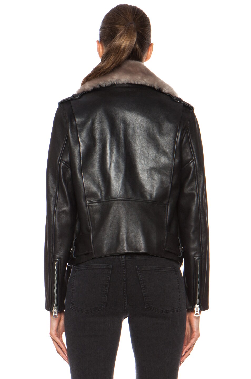 Acne Studios Mape Shearling Leather Jacket in Black & Stone | FWRD