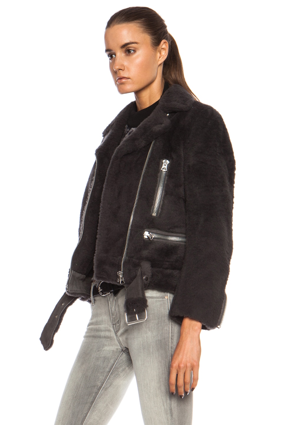 Acne Studios Mock Felted Shearling Jacket in Dark Grey | FWRD