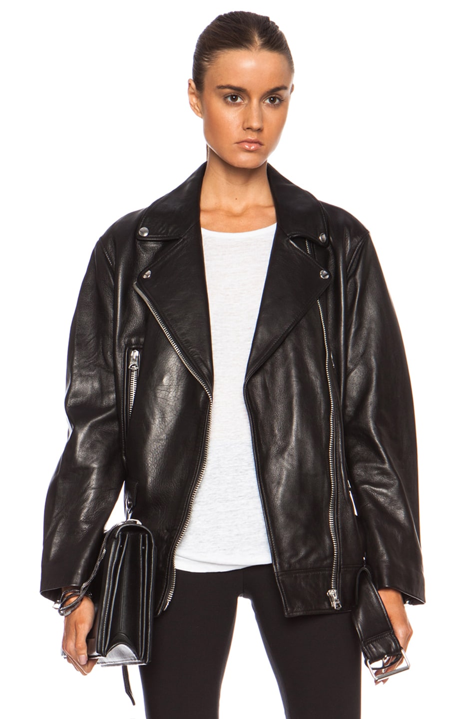 Acne Studios More Leather Jacket in Black | FWRD