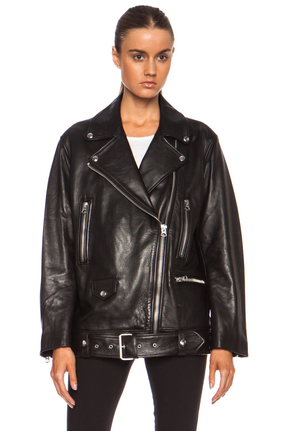 Acne Studios More Leather Jacket in Black | FWRD