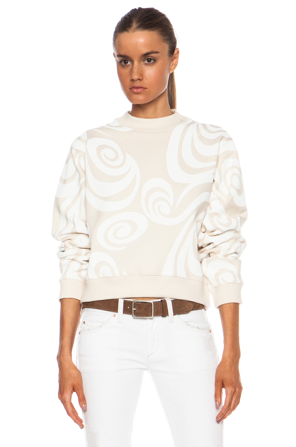 Image 1 of Acne Studios Bird Allover Cotton-Blend Sweatshirt in Ivory & Optic White