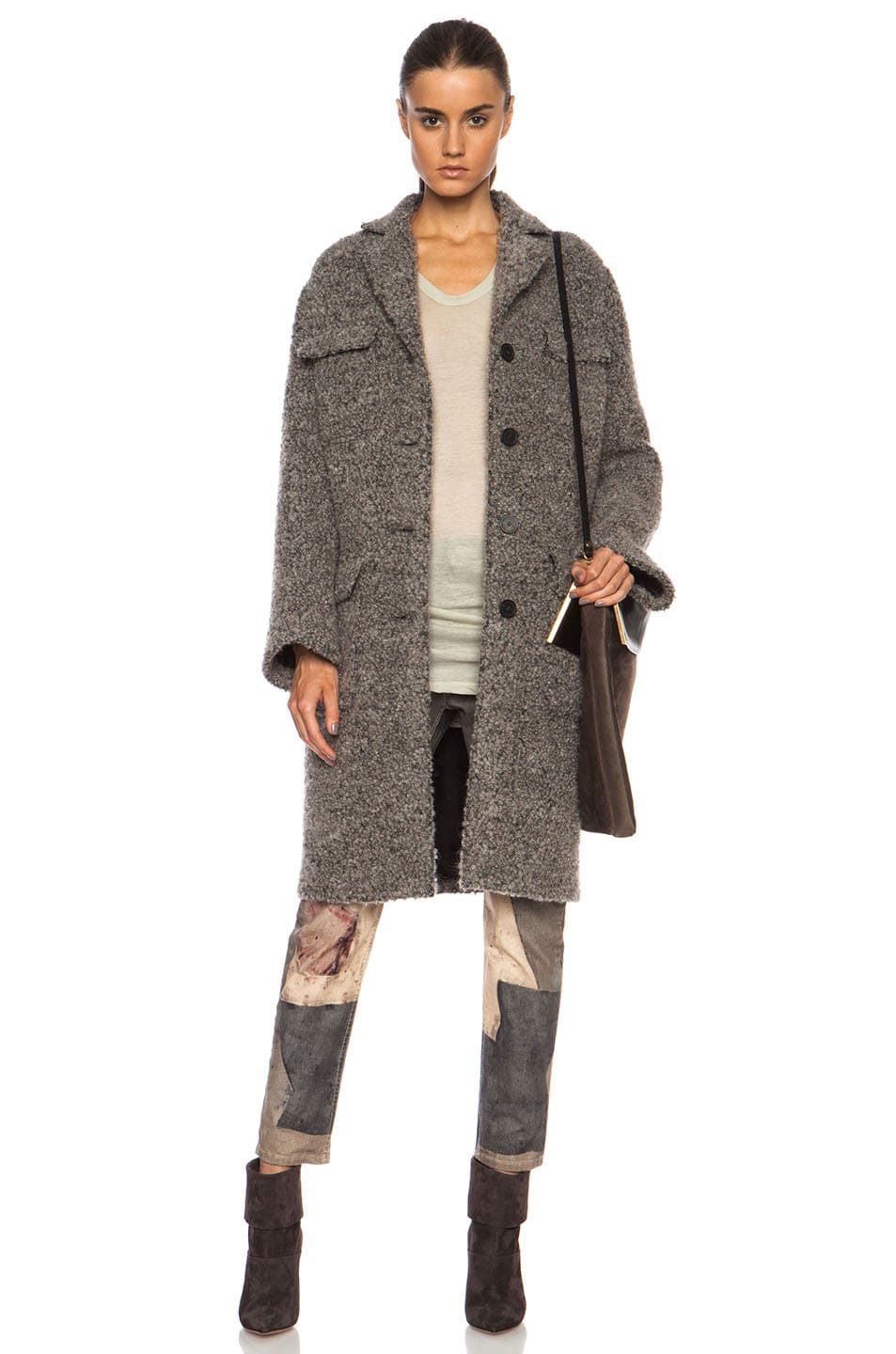 Image 1 of Acne Studios Tessa Wool-Blend Boucle Jacket in Grey