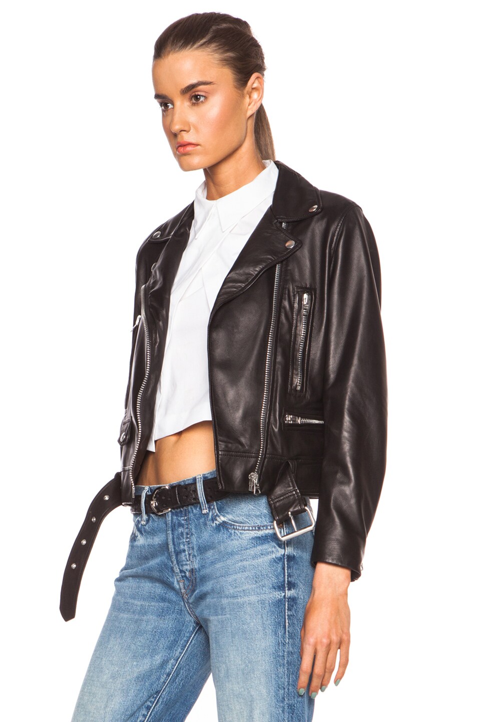 Acne Studios Mock Light Leather Jacket In Black Fwrd Image 3 Of Acne Studios Mock Light Leather Jacket In Black